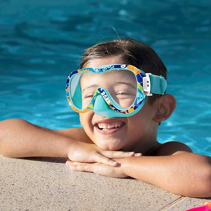 Kids Swim Goggles with Nose Cover, 180° Panoramic Snorkel Mask with Anti-Fog & Anti-Leak Design, Comfort Fabric Strap UV Protection Lens for Boys Girls Ages 3-15