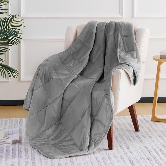 L'AGRATY Weighted Blanket - 48"x72" 15lbs Soft Breathable Heavy Blanket Minky Material with Glass Beads for Adult All-Season Summer Fall Winter Soft Thick Comfort