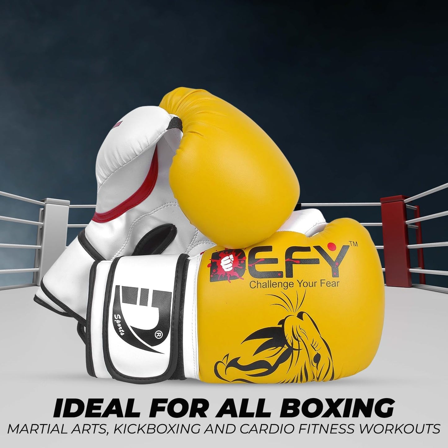 DEFY Boxing Gloves for Men & Women Training MMA Muay Thai Premium Quality Gloves for Punching Heavy Bags, Sparring, Kickboxing, Fighting Gloves Tiger Model