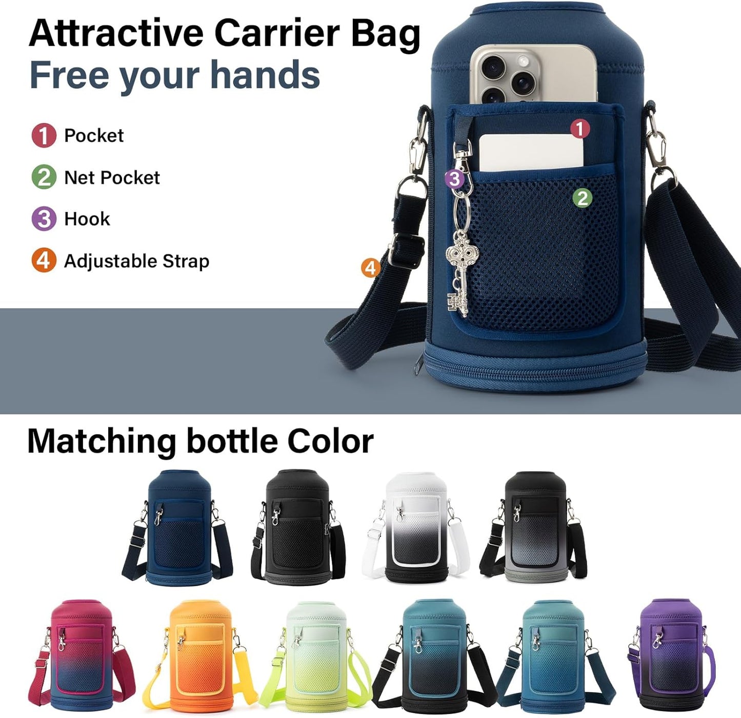 1 Gallon Water Bottle Insulated | Thickened Stainless Steel Vacuum Metal Water Jug | Portable Sports Large for Gym and Hiking with Straw, Carrier Bag, Handle Strap | BPA-Free 128 oz