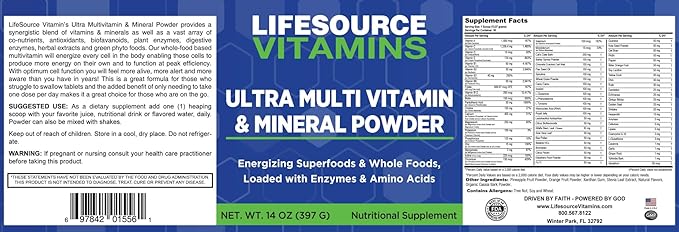 LifeSource Vitamins Ultra Multi Vitamin & Mineral Powder - Whole Food Based - 30 Day Supply