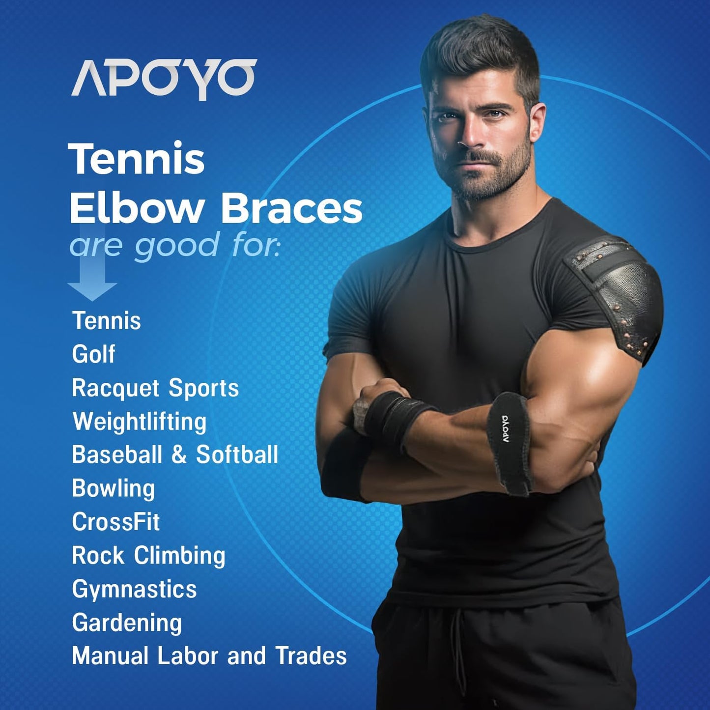 APOYO Tennis Elbow Brace, Elbow Brace for Tendonitis and Tennis Elbow Strap, Counterforce Arm Band for Tendon Relief for Men & Women