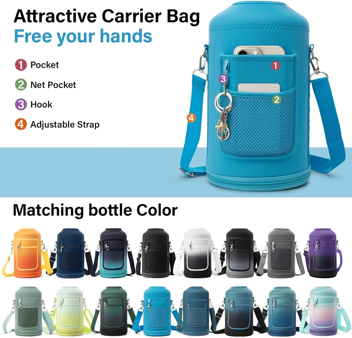 1 Gallon Water Bottle Insulated | Thickened Stainless Steel Vacuum Metal Water Jug | Portable Sports Large for Gym and Hiking with Straw, Carrier Bag, Handle Strap | BPA-Free 128 oz