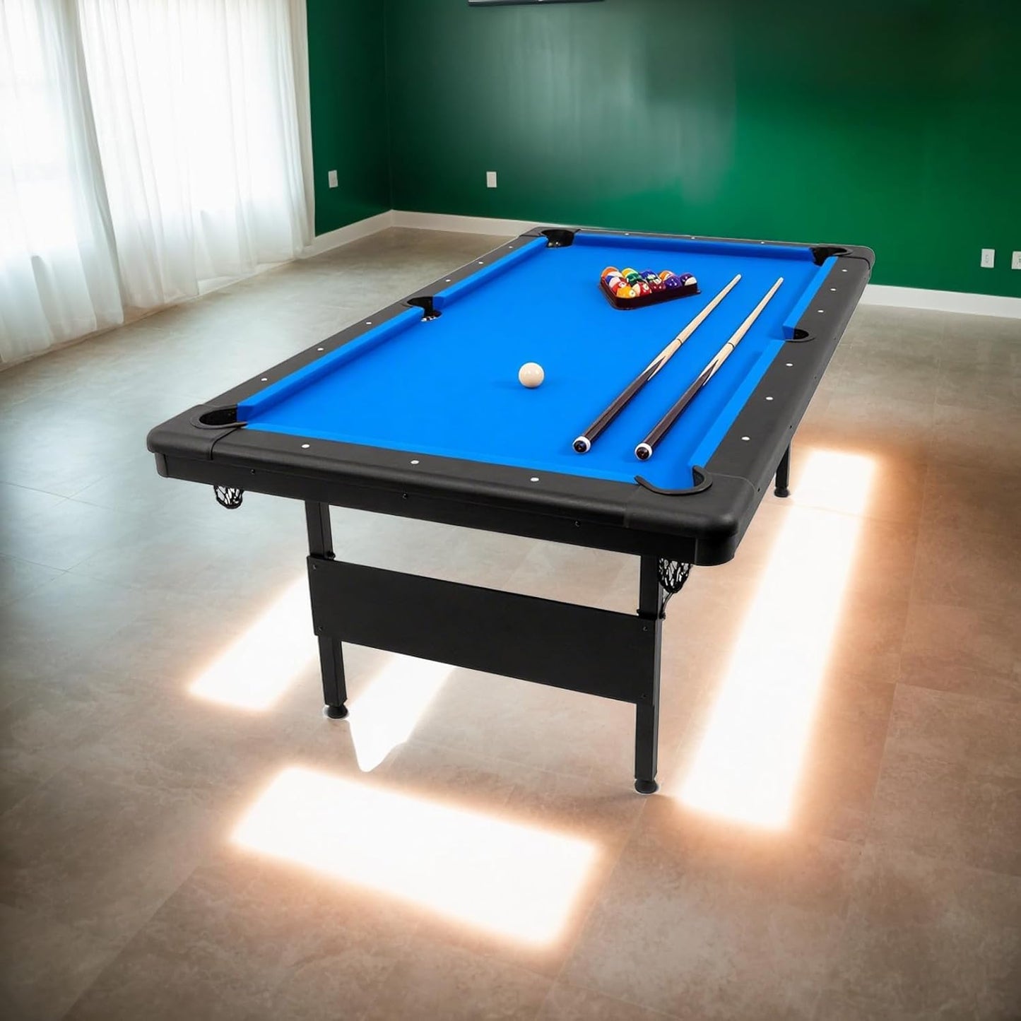 7 FT Portable Folding Pool Table - Complete Billiards Set with Balls, Cues & Accessories - for Game Rooms, Apartments & Offices