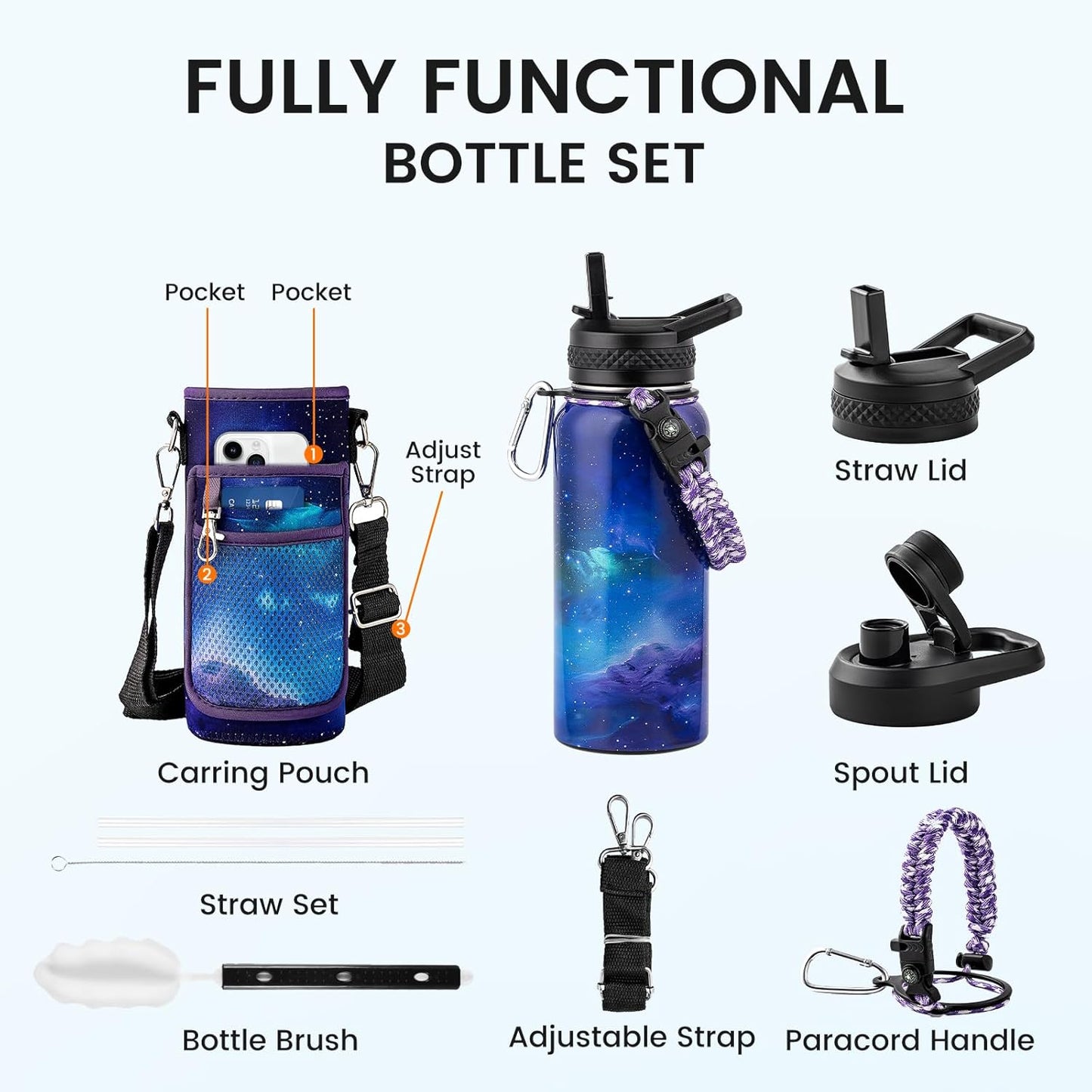 32oz Insulated Water Bottle, Triple Wall Vacuum Stainless Steel Water Bottles - Keeps Cold 48H, Reusable Metal water flask Jug for Gym, Sports, Camping, Hiking,Travel, Twilight Mist Purple