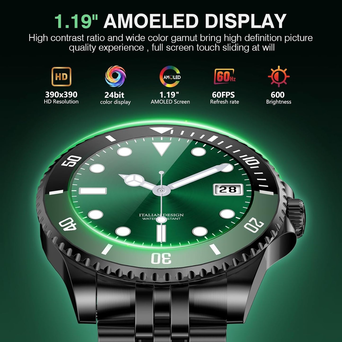 2025 DA GPT Smart Watch for Men with Bluetooth Call, Heart Rate, Blood Pressure, SpO2, Sleep Monitor, 107 Sports Modes, Waterproof Round Watch, 1.19-inch AMOLED Display, Compatible Android and iOS