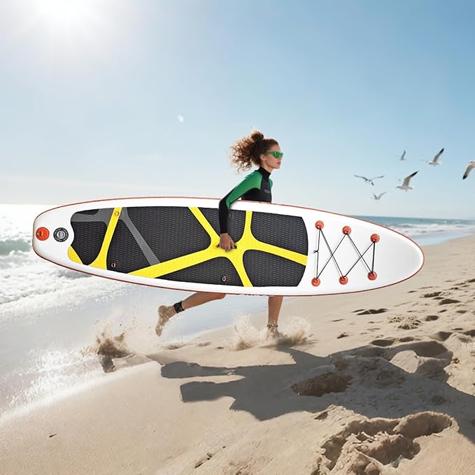 Inflatable Stand Up Paddle Board 10‘x30‘‘- Ultra-Light SUP with Backpack, Pump, Paddle, Coil Leash, 3 Fins, Repair Kit, Stable Design, Non-Slip EVA Deck for Adults & Youth