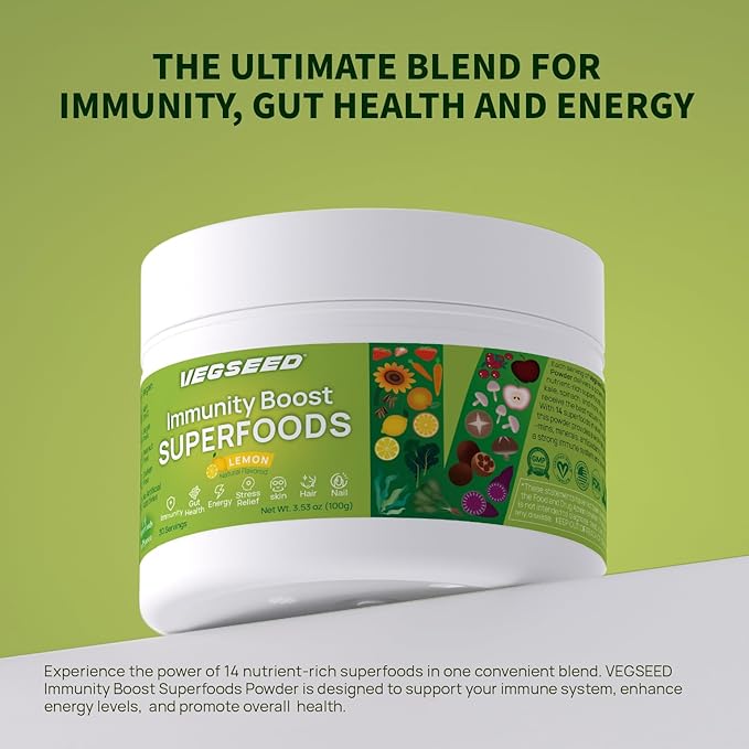 Immunity Greens Superfoods Powder,0 Sugar,21 Vitamins&Minerals,Green Apple,Powder,Immunity,Gut Health,Energy,Stress Relief,Skin,Nails,Hair,Improve Sleep,Overall Health,30SVG,100 Grams