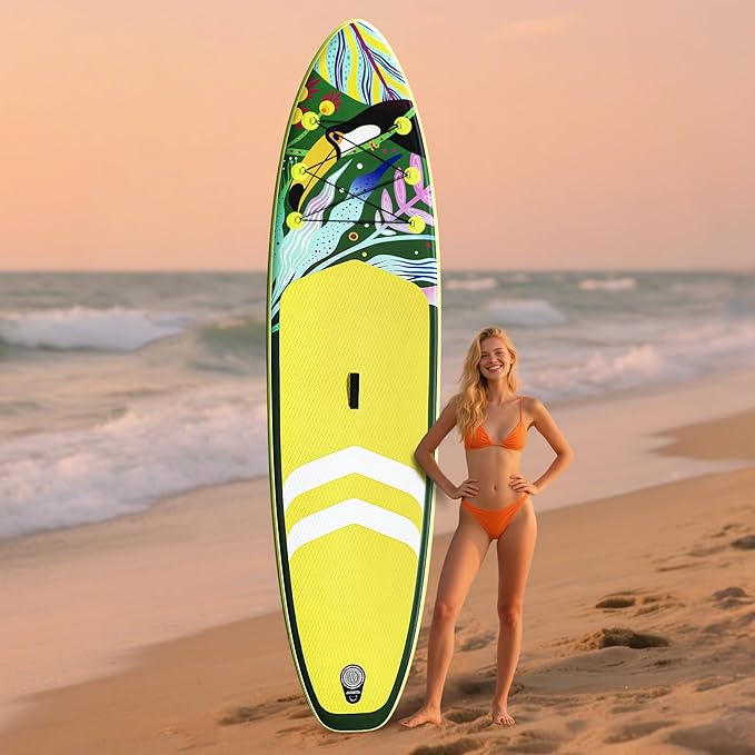 10'6"Inflatable Stand Up Paddle Board Ultra Portable-Lightweight & Stable|All-in-One Kit w/Aluminum Paddle, Dual-Action Pump & Backpack|Lakes & Oceans Ready for Family Recreation by Aquajourney