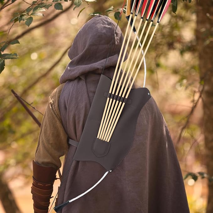 LWANO Archery Bow Carrier with Arrow Slots, Archery Bow and Arrow Holder for Recurve Horsebow Traditional Bow, Adjustable Shoulder Strap