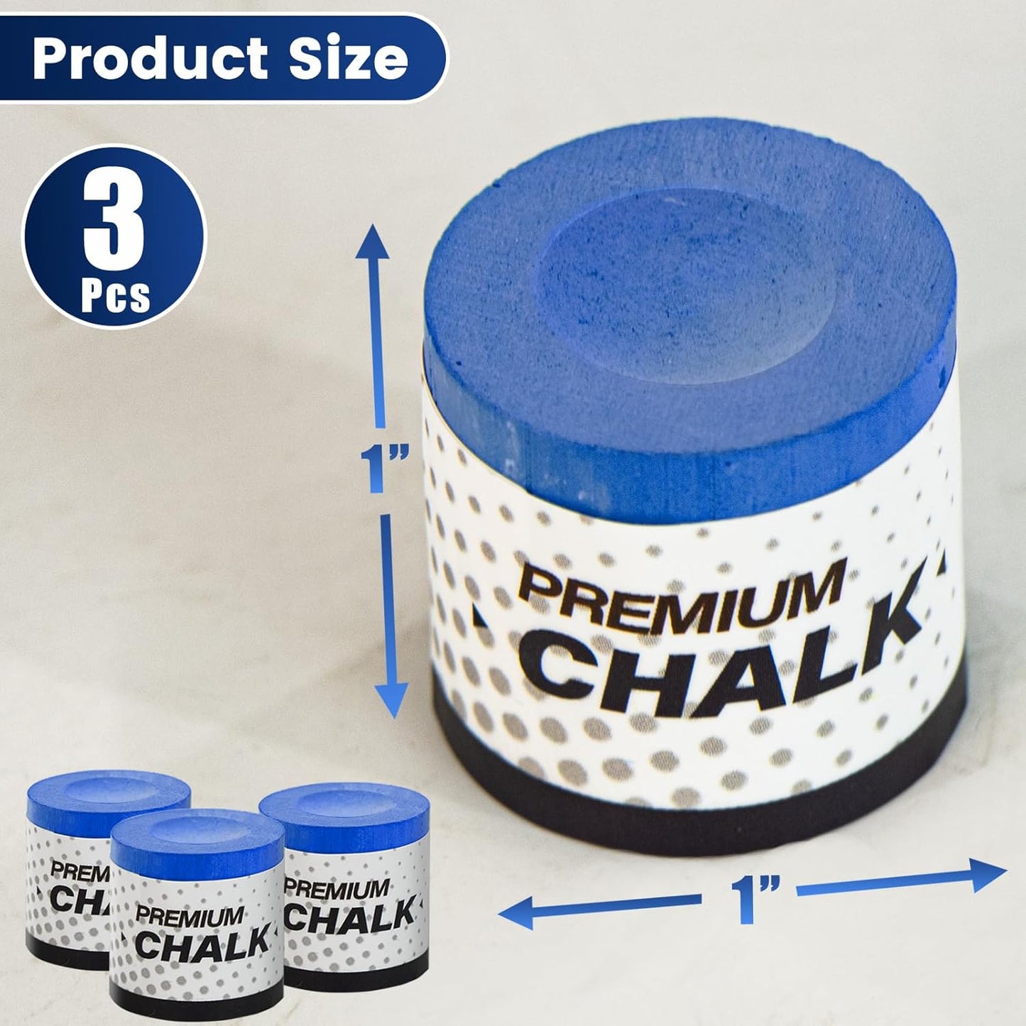 3 Pcs Pool Chalk Billiards Cue Stick Premium Chalk Pure Cube Round Chalk Table Accessories High Performance Low Deflection for Professional Tournament Snooker Blue - SOLROS