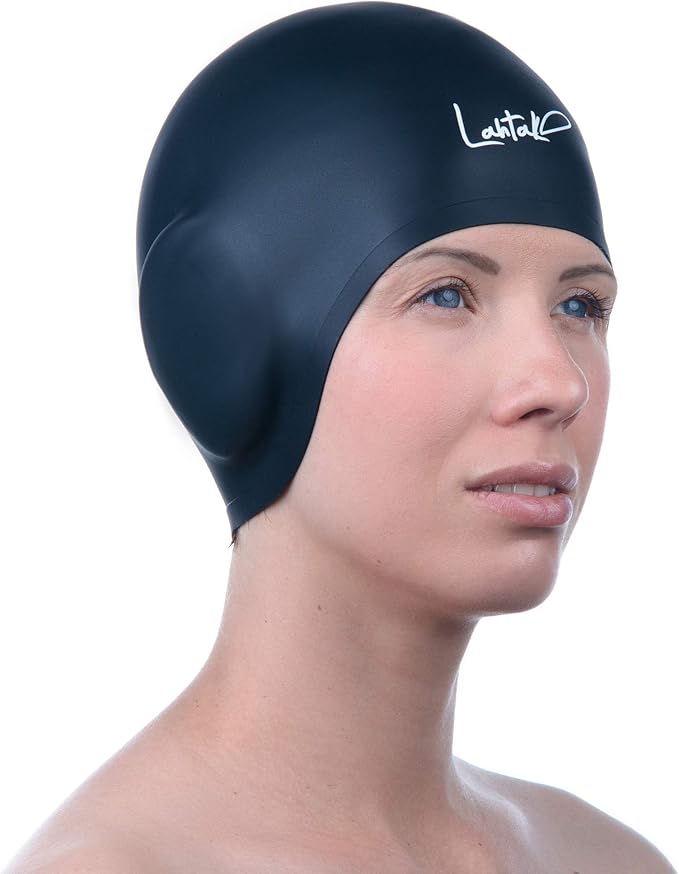 3D Swim Caps - Ear Protection Swimming Cap for Women & Men - Silicone, Waterproof - Fits Long & Short Hair - Adult & Youth