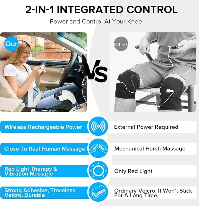 4-in-1 Knee Massager – Deep Heat, Red Light, Vibration & 3D Massage, Cordless and Portable with large LED Screen, Ideal for Joint Pain Relief & Post-Workout Recovery, Gift for Families and Friends
