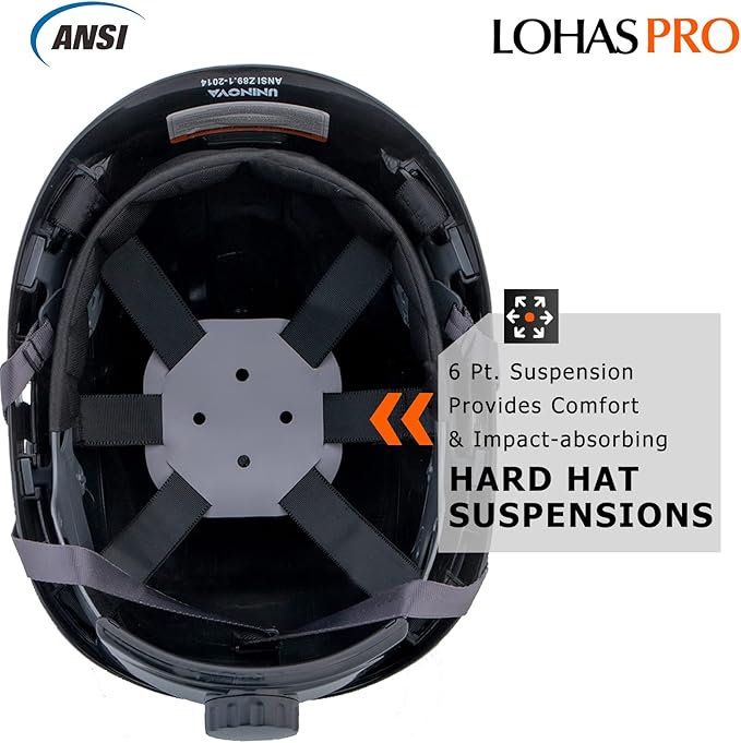 LOHASPRO Hard Hats Construction Safety Helmet ANSI Z89.1 Approved OSHA Hardhat, Vented Carbon Fiber Black Hard Hat with Chin Strap Tree Rescue Arborist Helmet(Black Graphite Pattern)
