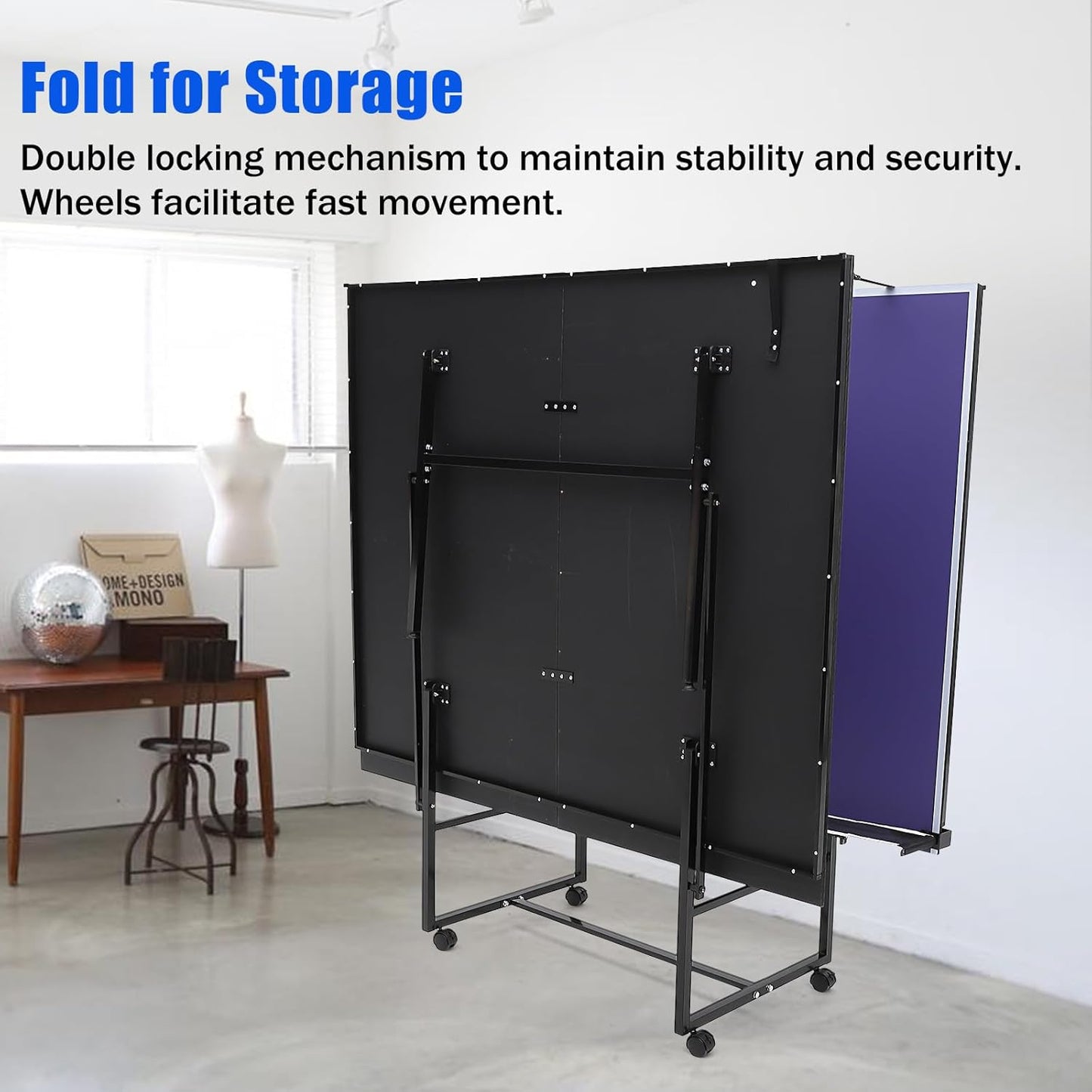 9FT Portable Ping Pong Table,Professional Indoor/Outdoor Table Tennis Tables with Net for Adults/Teens, 2 Tennis Paddles and 3 Balls, Easy Assembly,Single Player Playback Mode