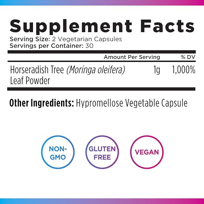 Livingood Daily Moringa Capsules, Moringa Supplement for Energy, Sleep, Satiety, Hair, Skin, Nails & Wellness, Plant Based Vegetarian, Gluten Free, Non GMO, Vegan, Daily Greens Superfood, 60 Capsules