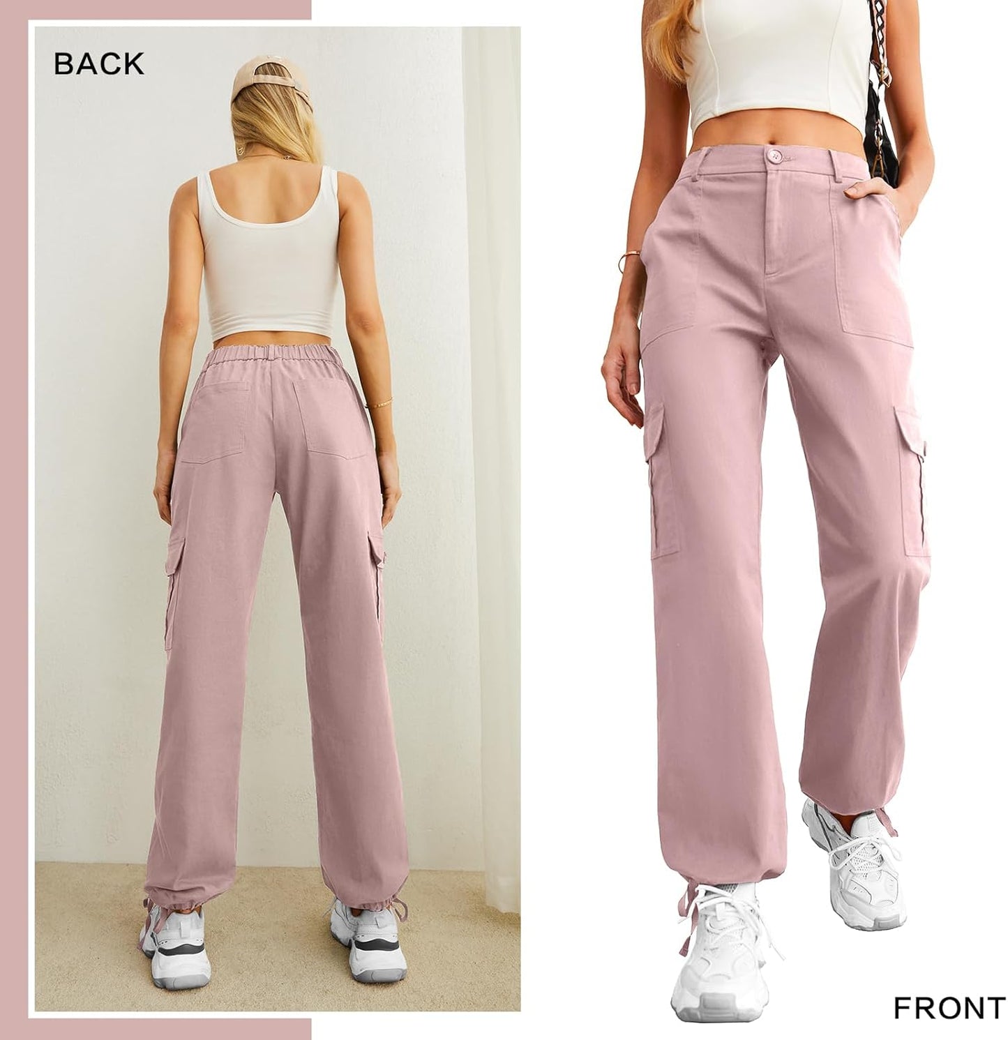 Lepunuo Women's High Waisted Cargo Pants Travel Y2K Streetwear Baggy Stretchy Pants with 6 Pockets Drawstring Ankle Cuffs