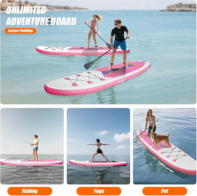 10' Inflatable Stand Up Paddle Board, Ultra-Light Wide Yoga Board for All Skill Levels with Premium SUP Paddleboard Accessories, 84L Waterproof Bag, Non-Slip Comfort Deck for Youth & Adults