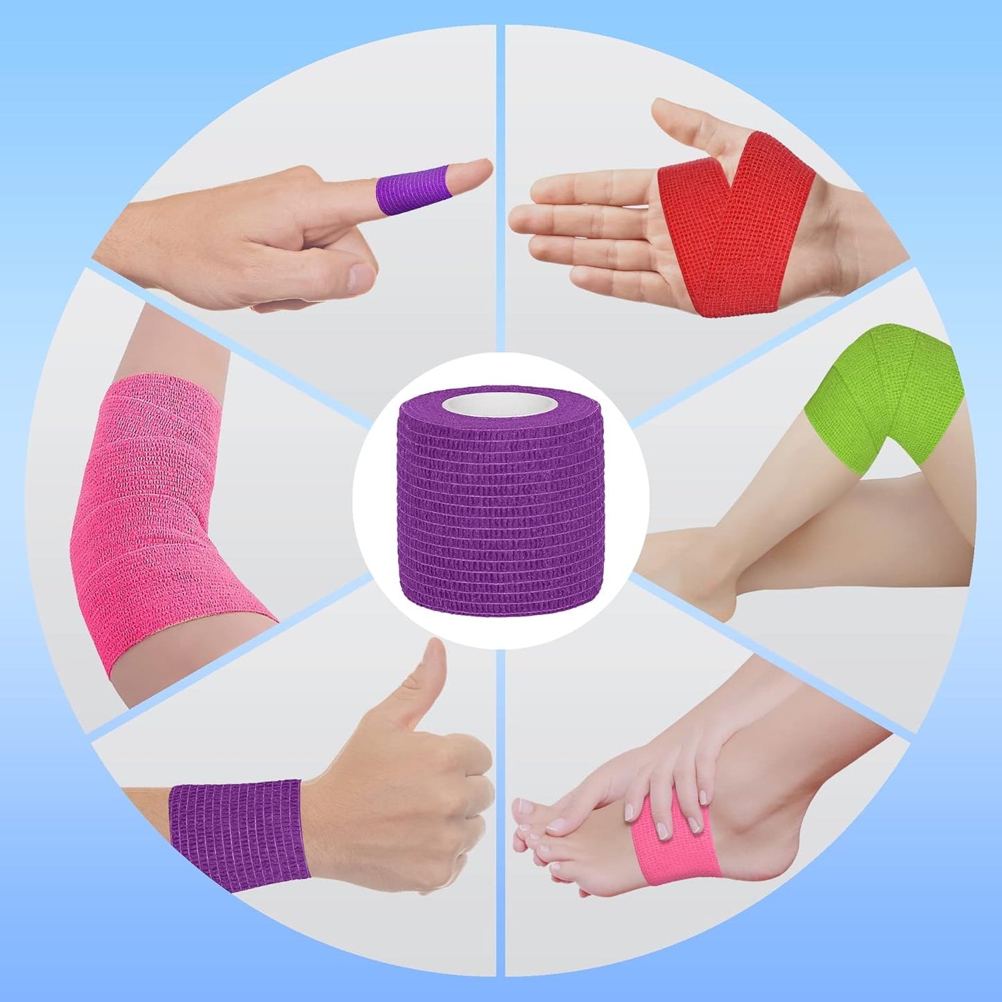 8 Rolls Cohesive Bandage 2” x 5 Yards Self Adherent Bandage Wrap Breathable Vet Tape Elastic Adhesive Bandage for Sports, Wrist, Ankle, Tattoo Wraps(Purple)