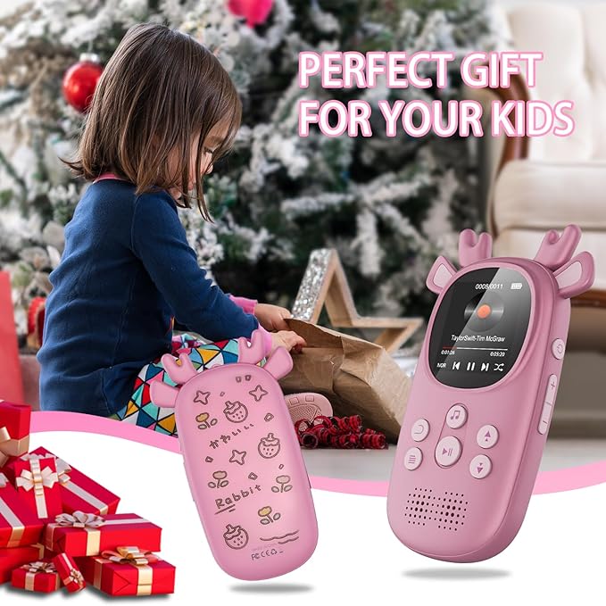 32GB MP3 Players for Kids, Cute Reindeer Portable Music Bluetooth Kid MP3 Player, Child MP3 Player with Bluetooth 5.3,Speaker, FM Radio, Alarm Clock, Voice Recorder, Stopwatch (Support up to 128GB)