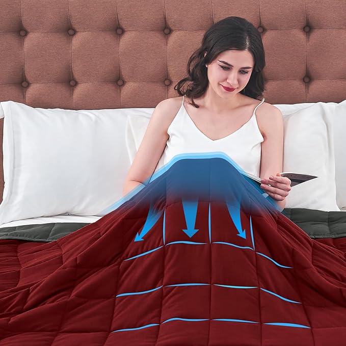 King Size Weighted Blanket for Adults (30 lbs, 80” x 87”, Red Grey) Cooling Heavy Blanket for Sleeping Perfect for 290-310 lbs, Breathable Blanket for Adults & Couple All Season, Machine Washable