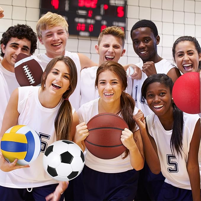 Libima 6 Pcs Multi Sport Ball Set Official Size Football, Basketball, Soccer, Volleyball, Playground Ball, Baseball with Sports Equipment Bag Pump for Teen Adult Christmas School Gift