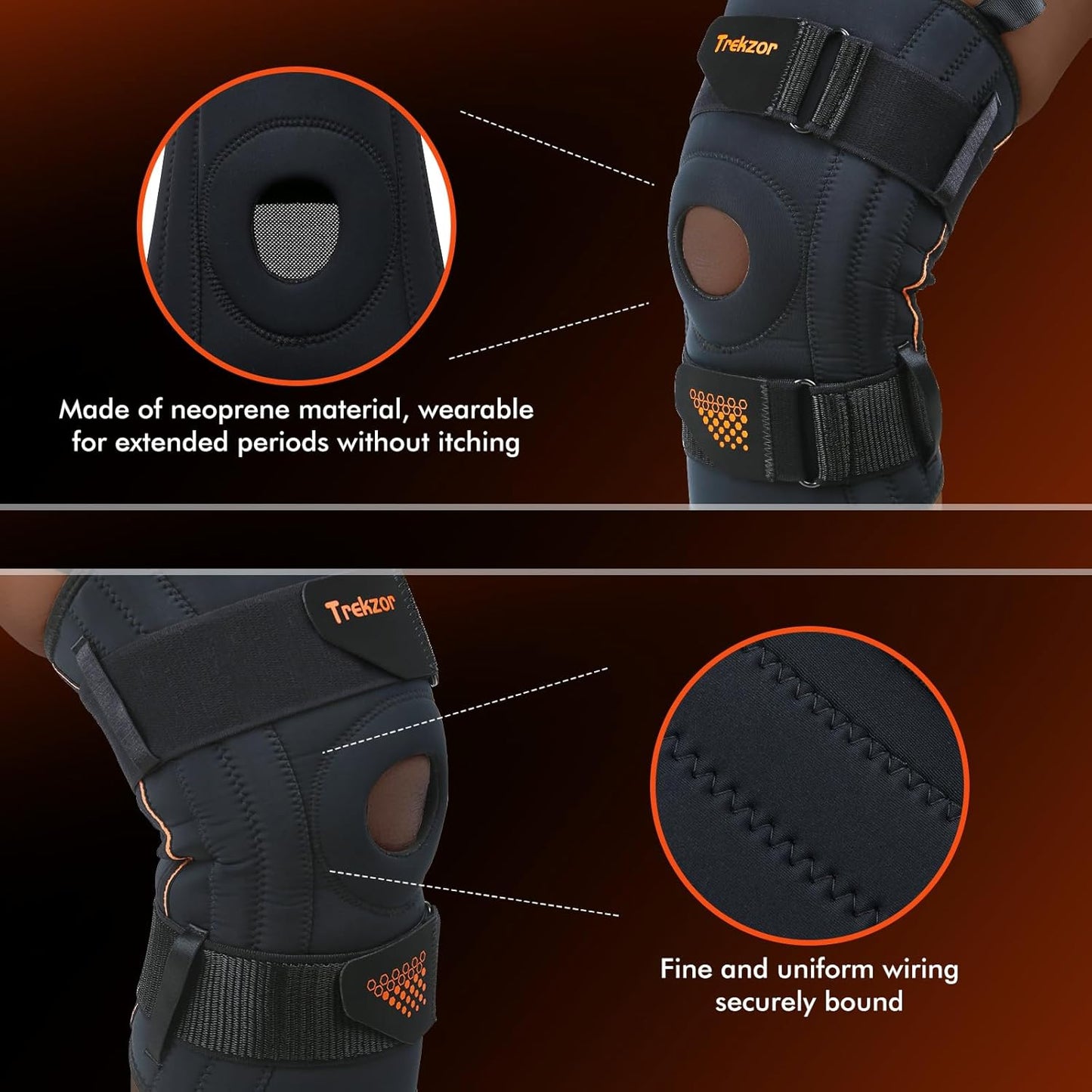 Adjustable Knee Brace for Women and Men, Patella Stabilizer Knee Brace, Knee Support with Side Stabilizers for Knee Pain Relief, Meniscus Tear, and Arthritis Pain (Black, Large)