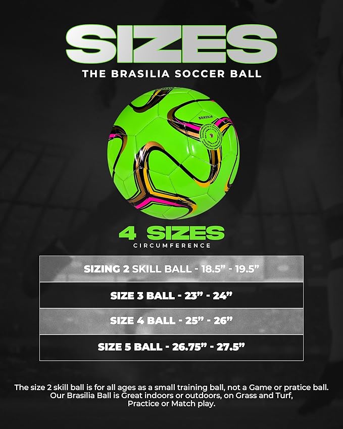 American Challenge Brasilia Soccer Ball – Soccer Ball Size 5, 4, 3 & 2 – for Youth & Adults – Ideal for Practice, Training & Grass Fields