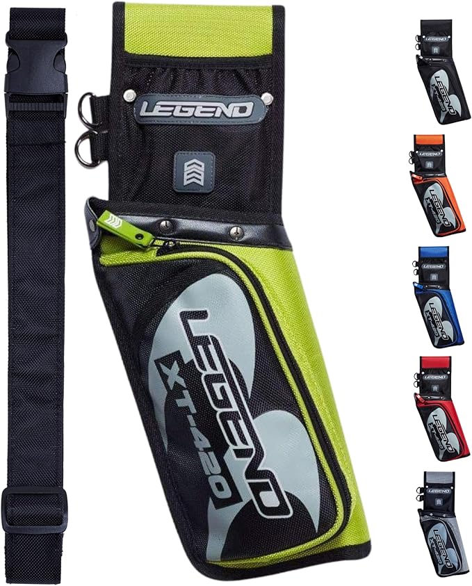 Legend XT420 Field Quiver - Left or Right-Handed Quiver Arrow Holder, Archery Quiver with 3 Arrow Tube, Durable Nylon Hip Quivers with Multiple Pockets for Archery Accessories, Score Card & Tools