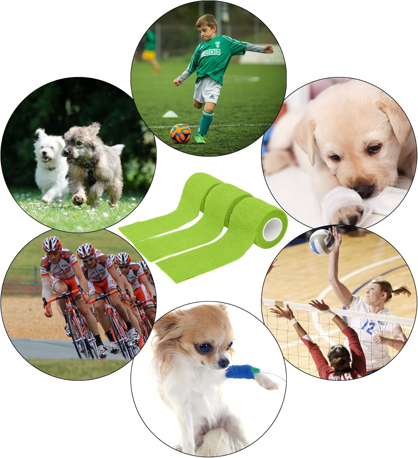 6 Pack 2 Inches Self Adhesive Bandage Wrap Breathable Cohesive Bandage Elastic Tape for Pets, Athletic, Sports, Wrist, Knee, Ankle(5 Yards Per Roll, Grass Green)