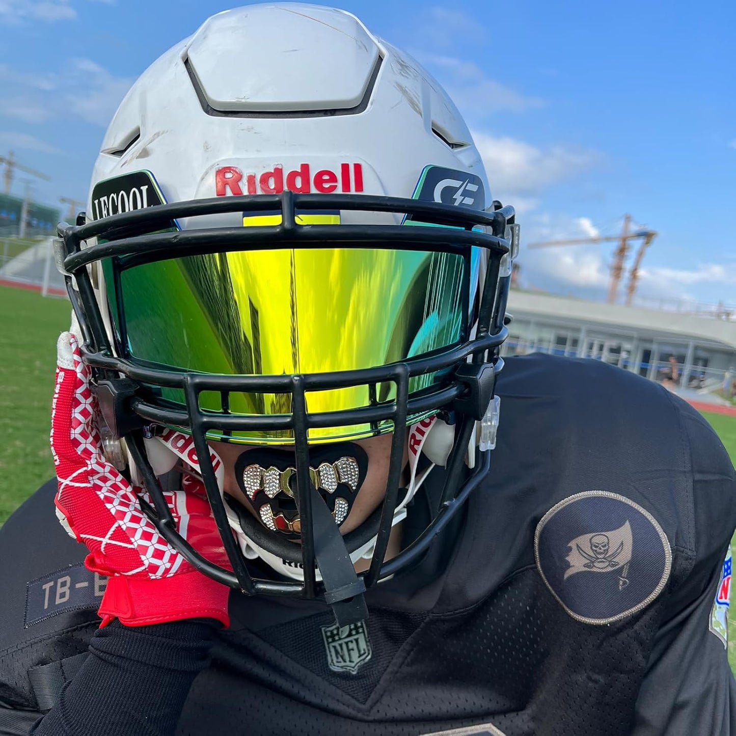 LeCool Football Mouth Guard with Connected Strap- 3D Beast Chrome Adult and Youth Mouth Guard-Mouth Piece for Sports for Maximum Air Flow and Teeth Protection