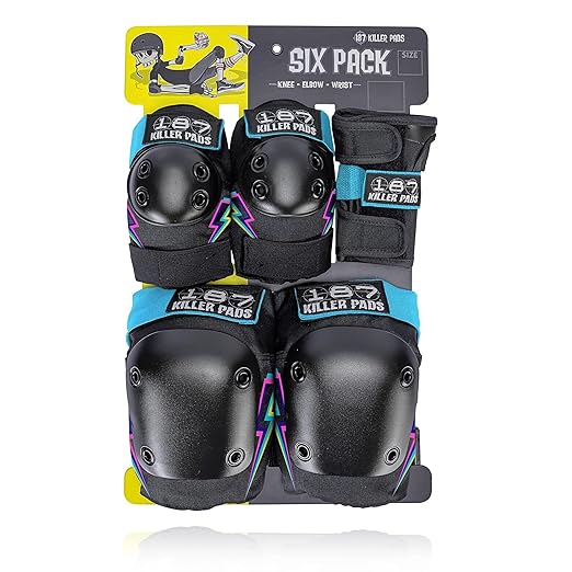 187 Killer Pads Six Pack Pad Set, Elbow Pads, Knee Pads, and Wrist Guards - Ideal for Skateboarding, Roller Skating, and Inline Skating