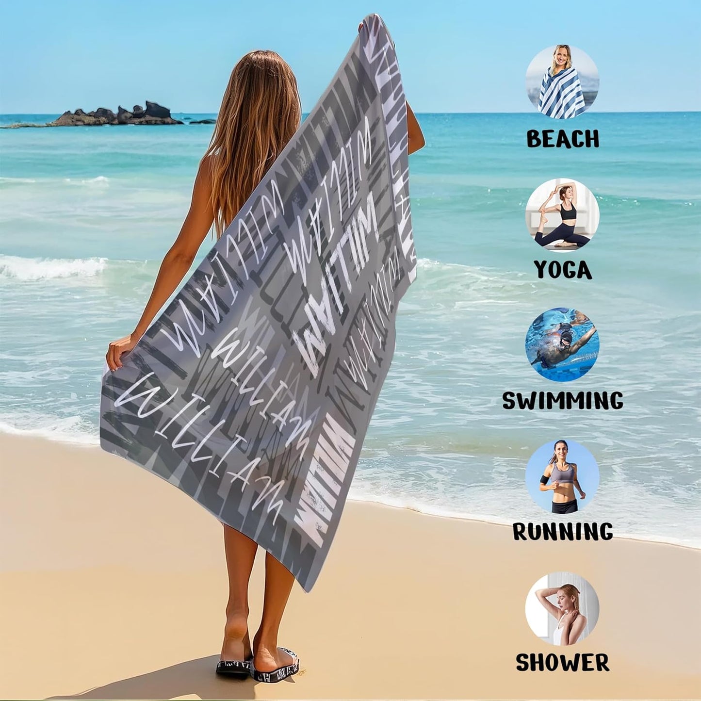 JML Personalized Beach Towel with Name, Custom Beach Towel with Name, Customized Microfiber Pool Towel, Quick Dry & Absorbent Swim Towel for Adult,Anniversary, Birthday, Summer Holiday,Vacation