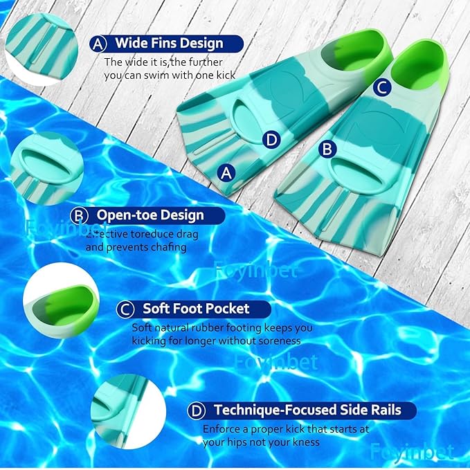 Kids Swim Fins,Short Kids Fins Youth Swimming Flippers for Lap Swimming Training for Children Girls Boys Beginners