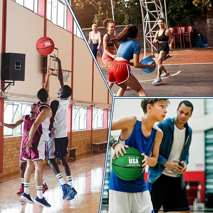 Libima 24 Pcs Rubber Basketballs Bulk with Pump Official Size Multicolor Basket Balls Youth Streetballs Set for Adult Boys Girls Gifts Indoor Outdoor Training Practice