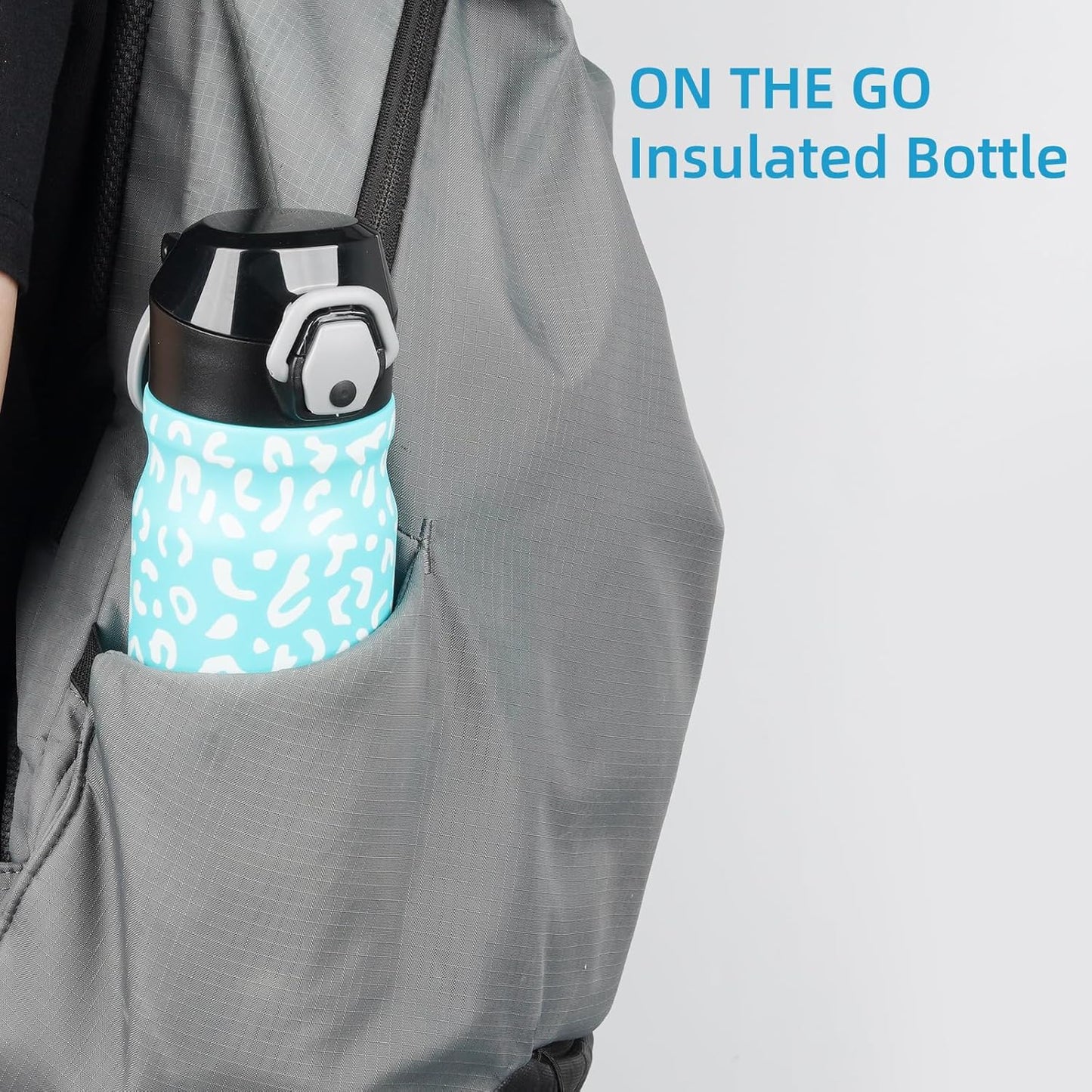 Insulated Water Bottle with Straw and Carry Loop,18 oz Stainless Steel Double Wall Vaccum Metal Water Flask with Leak-proof Lid,Blue Leopard