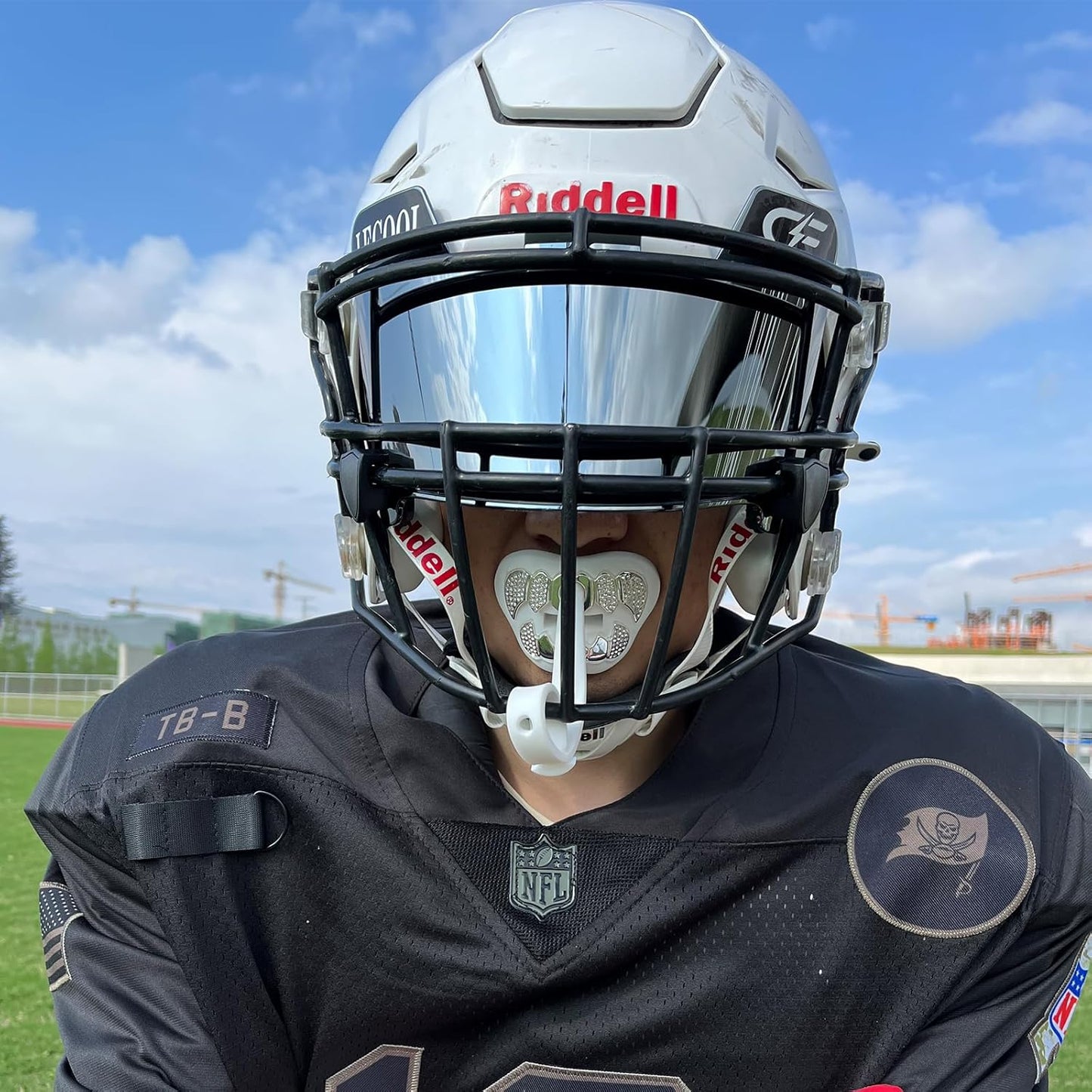 LeCool Football Mouth Guard with Connected Strap- 3D Beast Chrome Adult and Youth Mouth Guard-Mouth Piece for Sports for Maximum Air Flow and Teeth Protection