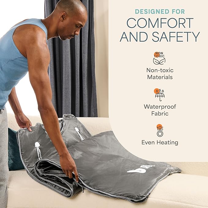 Lifepro BioRemedy Infrared Sauna Blanket – Available in 5 Colors – Portable Far Infrared Home Sauna Bag for Detox, Tension, and Relaxation – Adjustable Temp (86–158°F) & Timer – Includes Detox Wraps