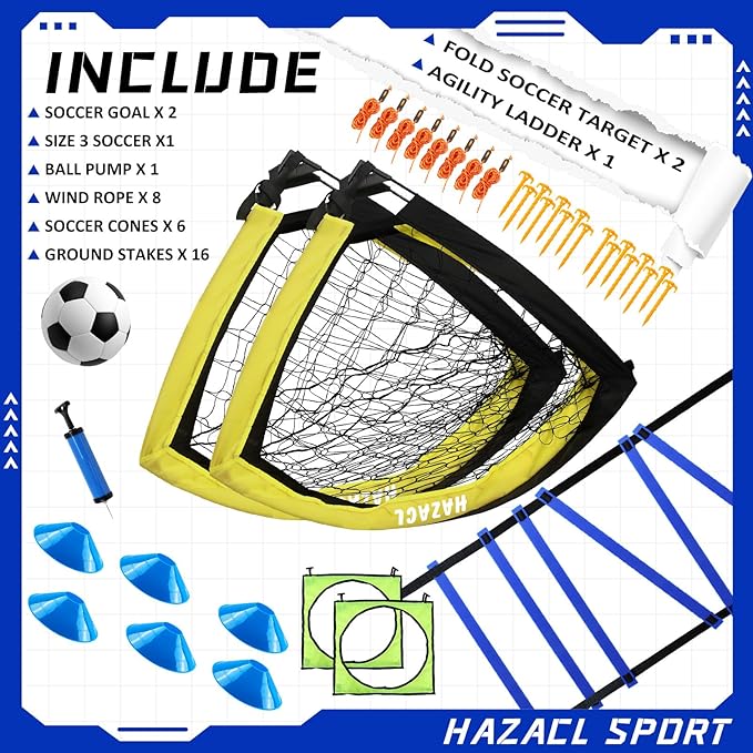 Kids Soccer Goal for Backyard, 6x4 9x5 FT Portable Soccer Nets Pop Up with Ball, Agility Ladder, Cones, Target & Carry Bag for Toddler Youth Outdoor Indoor Training Practice Sports Games Play