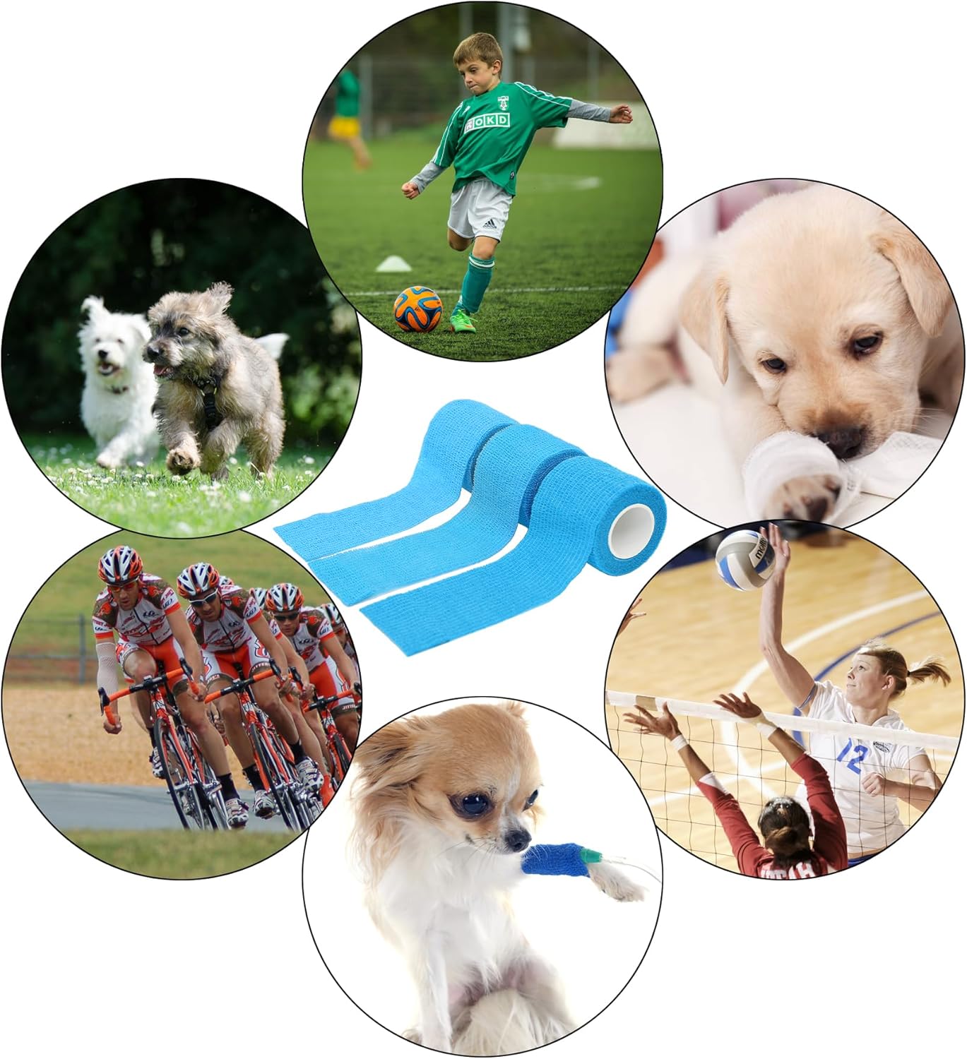 6 Pack 2 Inches Self Adhesive Bandage Wrap Breathable Cohesive Bandage Elastic Tape for Pets, Athletic, Sports, Wrist, Knee, Ankle(5 Yards Per Roll, Light Blue)