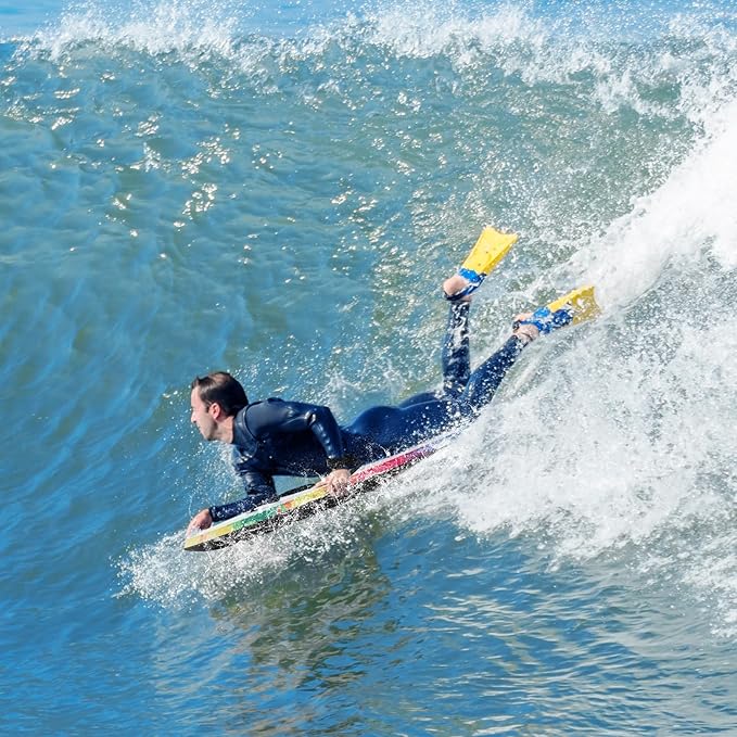 KOTEK 33/37/41 Inch Body Board with Wrist Leash, EPS Core, Dual Channel, HDPE Slick Bottom, Bodyboard for All Skill Levels & Wave Conditions