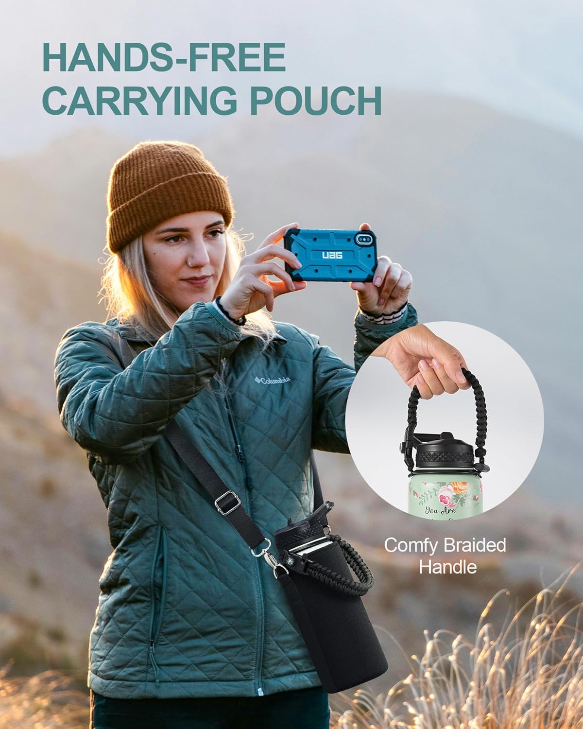 32oz Insulated Water Bottle,Stainless Steel Vacuum Water Bottle, BPA-Free & Leakproof -with Paracord Handle,Strap,Straw Spout Lids, Water Jug for Gym Sports,Christmas Gifts for Women