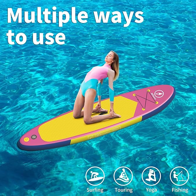 Inflatable Stand Up Paddle Board with SUP Accessories & Backpack. Paddle Boards for Adults. Non-Slip Deck, Wide Stance, Bottom Fin, Double Action Pump.