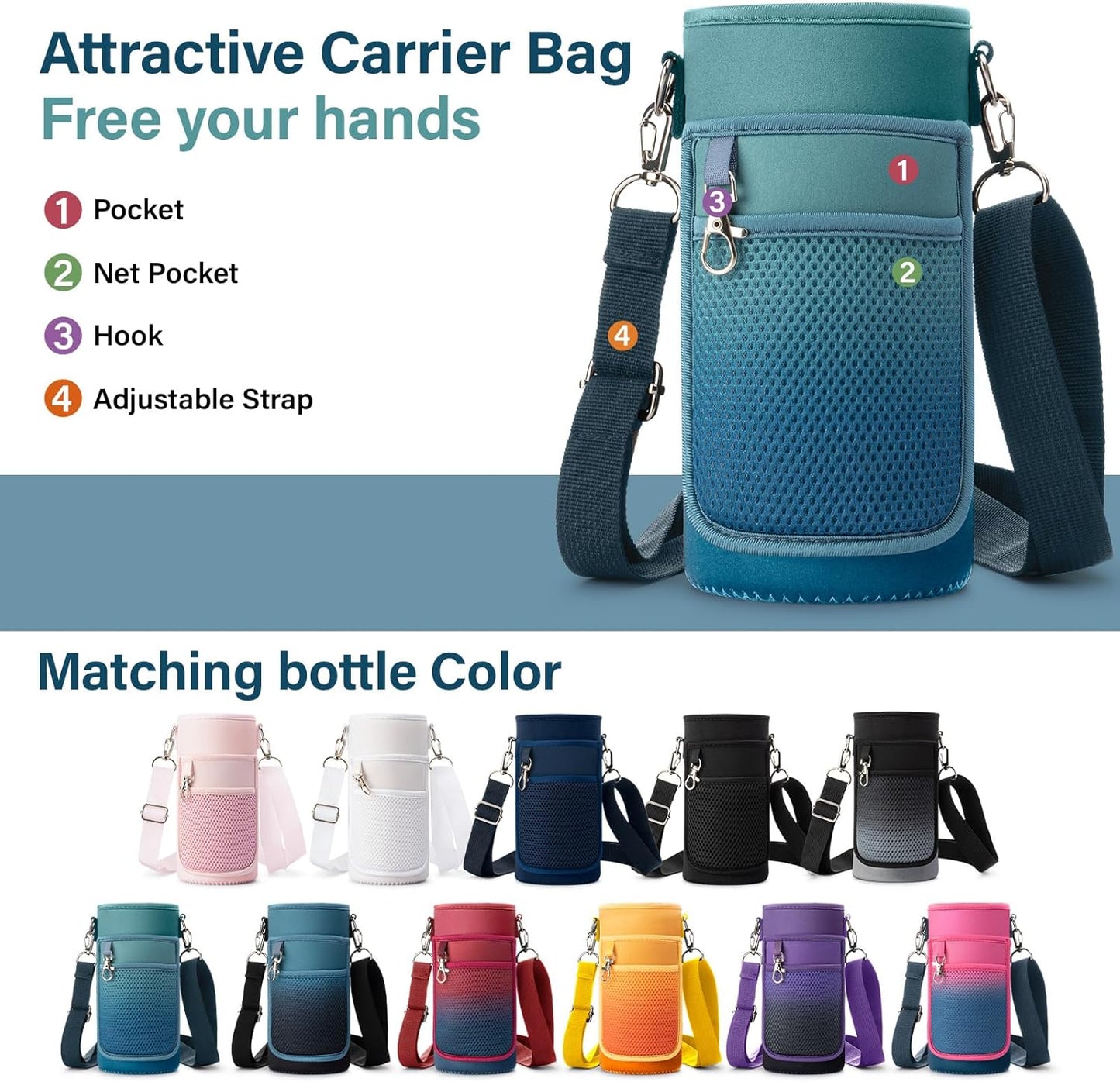 Insulated Water Bottle | Thickened Stainless Steel Vacuum Metal | Portable Sports Water Jug for Gym and Hiking with Straw, Carrier Bag, Handle Strap | BPA-Free 32 oz