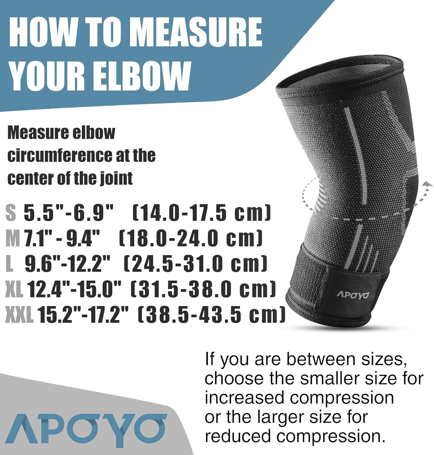 APOYO Elbow Brace for Tendonitis and Tennis Elbow, Elbow Compression Sleeve, Tennis Elbow Brace for Women and Men w/ Adjustable Strap for Tennis Elbow Relief, Weightlifting, Arthritis, Workouts,
