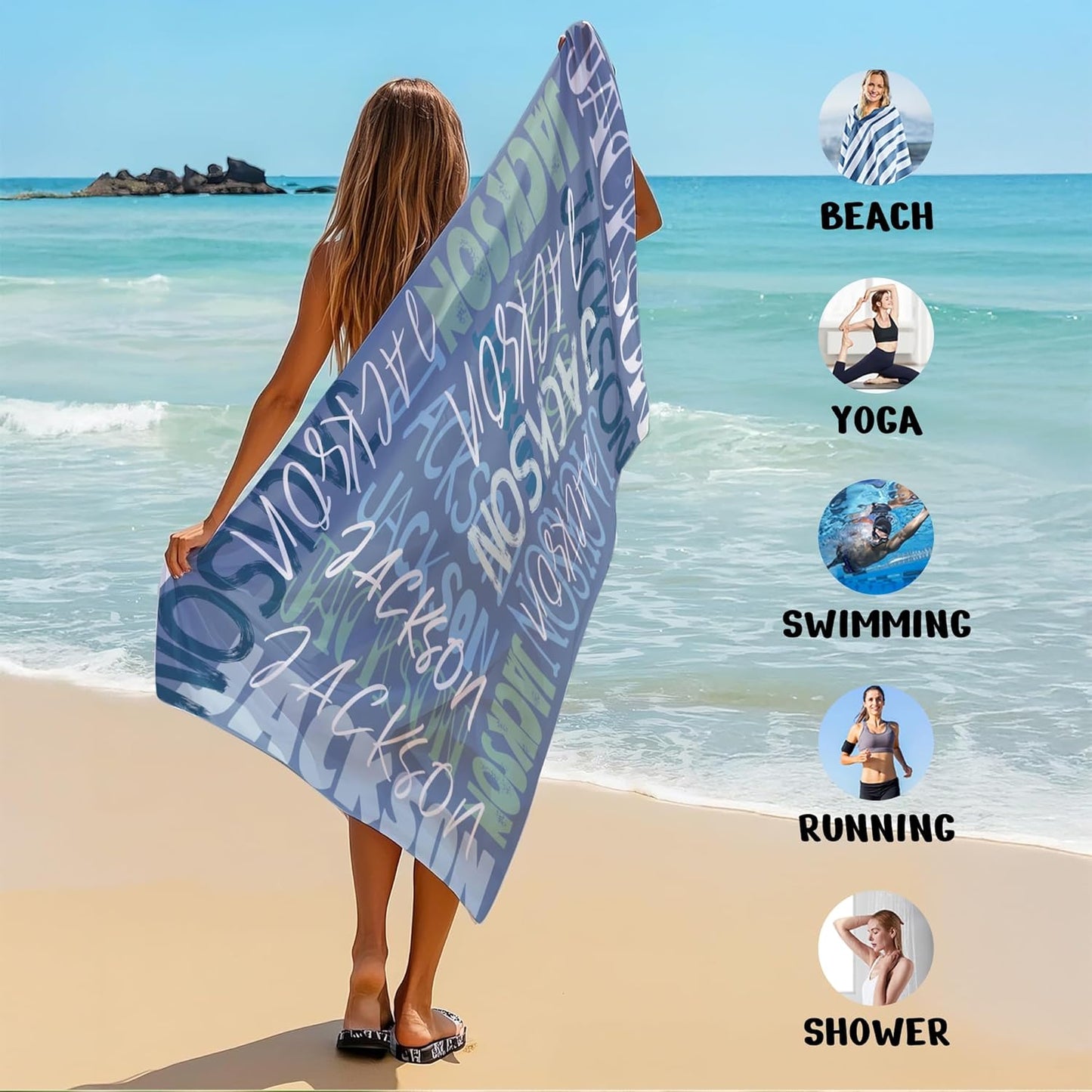 JML Personalized Beach Towel with Name, Custom Beach Towel with Name, Customized Microfiber Pool Towel, Quick Dry & Absorbent Swim Towel for Adult,Anniversary, Birthday, Summer Holiday,Vacation