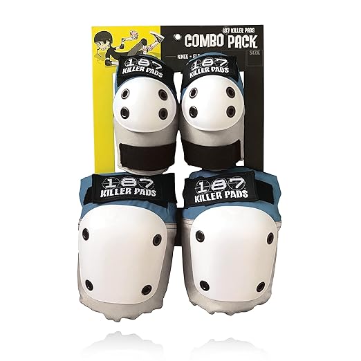 187 KILLER PADS Knee Pads, Elbow Pads Combo Pack, Stone Blue, Small/Medium