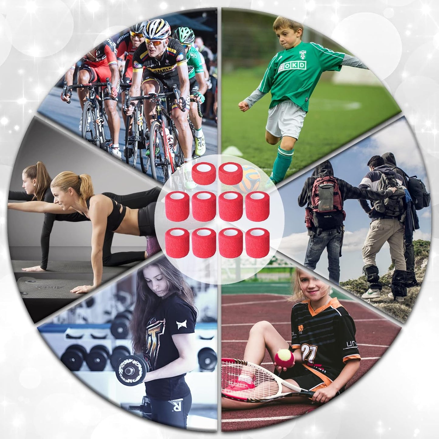 10 Pack Self Adherent Bandage Wrap Elastic Cohesive Bandage Self Adhesive Tape Vet Wrap Tape 2 Size (8Pack 2'' and 2Pack 1''), Red