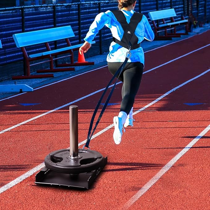 LIONSCOOL Weight Training Sled with Pro Pulling Belt or Vest Set, Sled Push with Adjustable Handle, Power Sled Workout Sled for Drag Speed Training Improvement and Strength