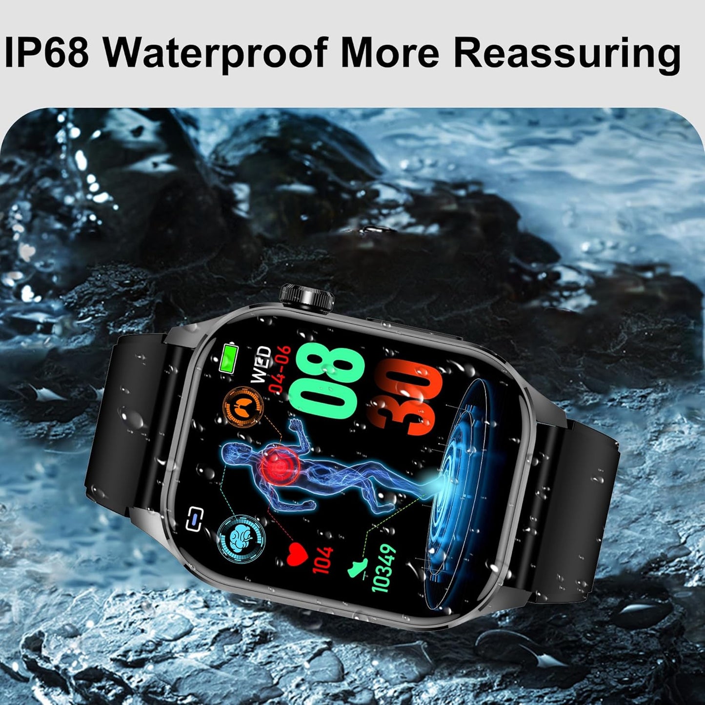Advanced Health Smartwatch for Women Men with Real-Time Monitoring of Heart Rate, Blood Oxygen, Body Temperature, Blood Pressure, Sleep Quality and Stress Levels, Always-On Display, for Android & iOS